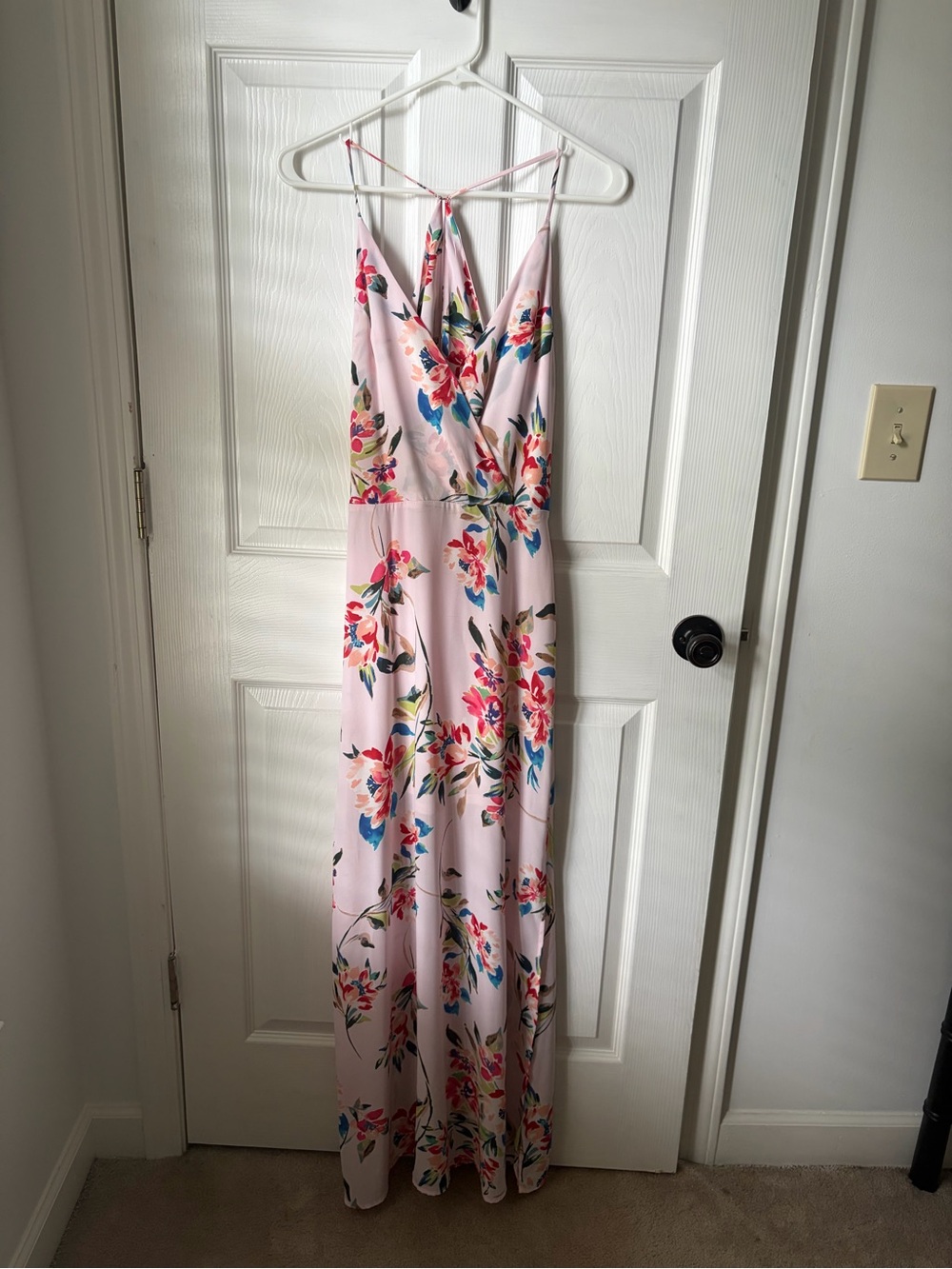 Lush Pink Floral V-Neck Maxi Dress